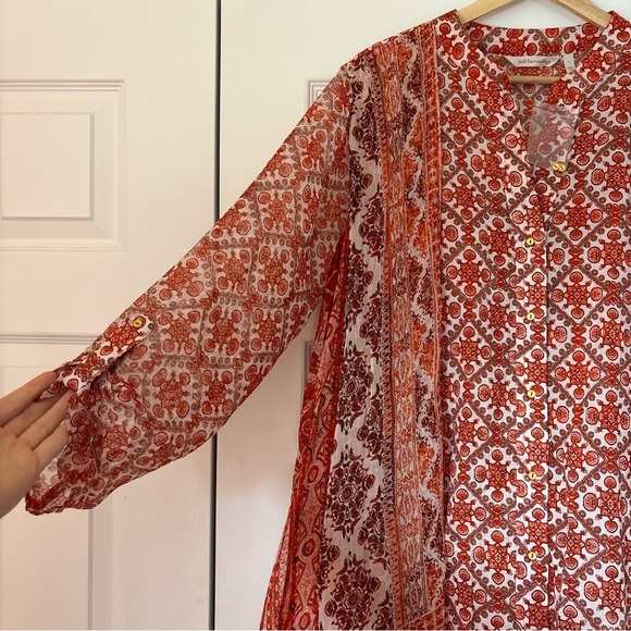 Soft Surroundings Paysan Button Front Tunic Blouse Top Boho Peasant Orange L - Picture 6 of 9